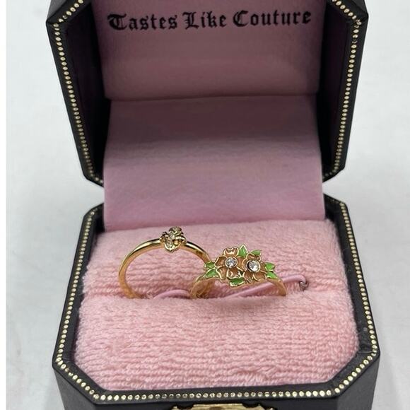 Juicy Couture Set of Two Rings Gold
tone enamel pink Flower Bumblebee Sz 6.25 - Picture 6 of 13